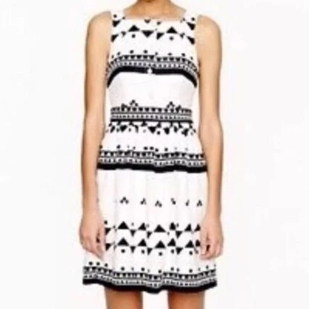NWT Linen Blend J. Crew Black & White Sleeveless A-Line Dress, Pockets, Lined, 8